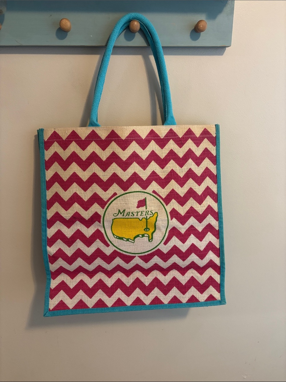 Masters Golf Tournament Augusta National Pink Chevron Jute Tote Bag